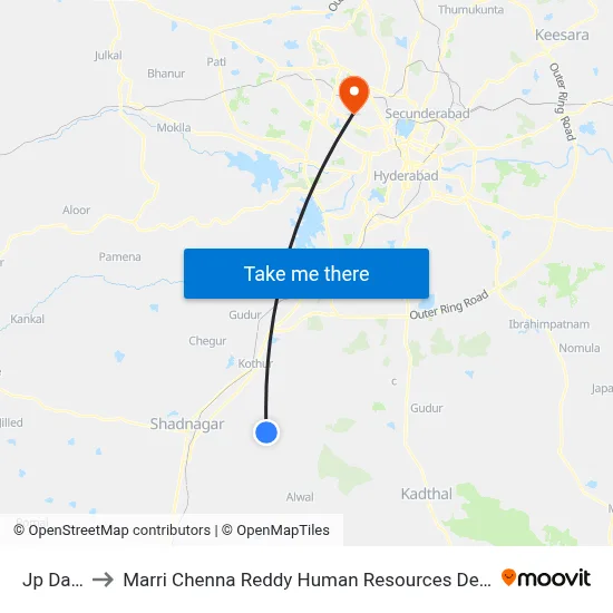Jp Dargha to Marri Chenna Reddy Human Resources Development Institute map