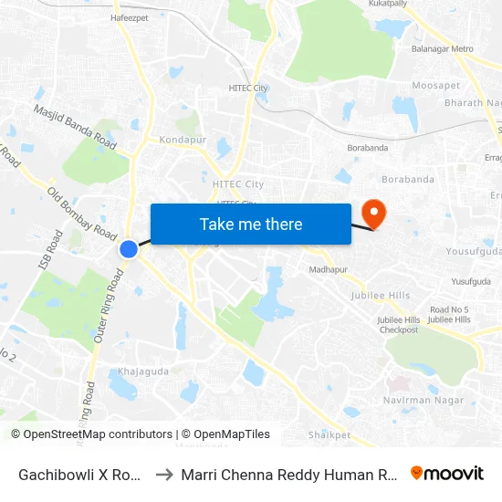 Gachibowli X Road Twd Lingampally to Marri Chenna Reddy Human Resources Development Institute map