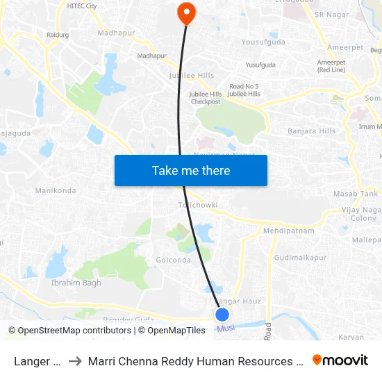 Langer House to Marri Chenna Reddy Human Resources Development Institute map