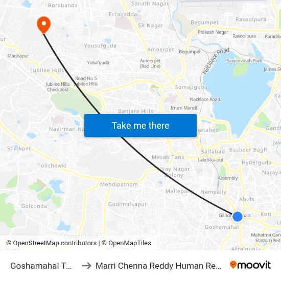 Goshamahal Twd Mehdipatnam to Marri Chenna Reddy Human Resources Development Institute map