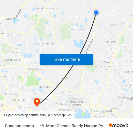 Gundapochampally Twd Medchal to Marri Chenna Reddy Human Resources Development Institute map