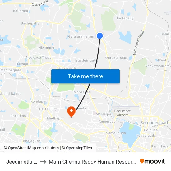 Jeedimetla Bus Depot to Marri Chenna Reddy Human Resources Development Institute map