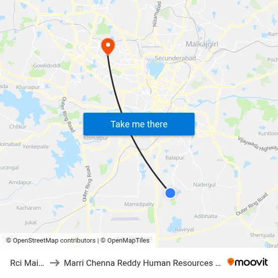 Rci Main Gate to Marri Chenna Reddy Human Resources Development Institute map