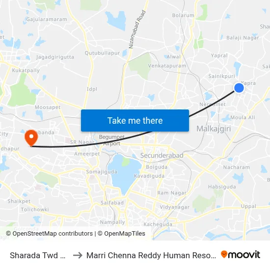 Sharada Twd Secunderabad to Marri Chenna Reddy Human Resources Development Institute map