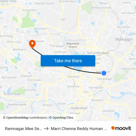 Ramnagar Mee Seva Twd Secunderbad to Marri Chenna Reddy Human Resources Development Institute map