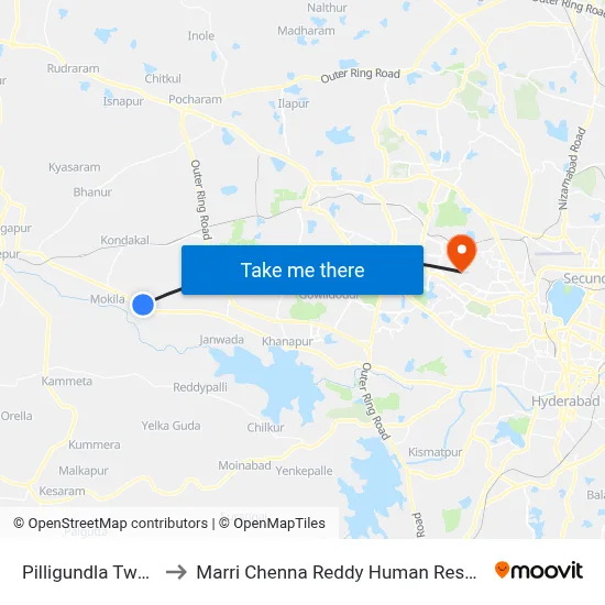 Pilligundla Twd Donthanpally to Marri Chenna Reddy Human Resources Development Institute map