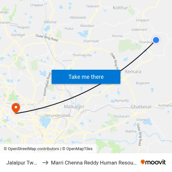 Jalalpur Twd Uddamarri to Marri Chenna Reddy Human Resources Development Institute map