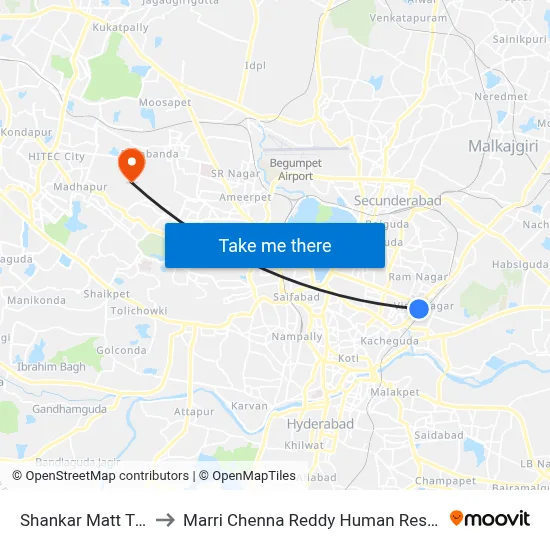 Shankar Matt Twd Bus Bhavan to Marri Chenna Reddy Human Resources Development Institute map
