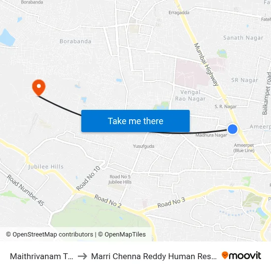 Maithrivanam Twd Yousufguda to Marri Chenna Reddy Human Resources Development Institute map