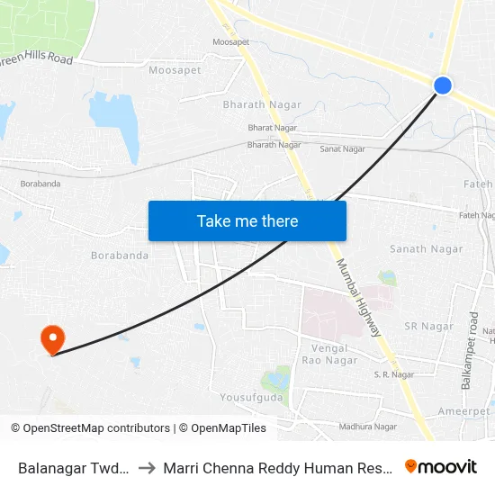 Balanagar Twd Secunderabad to Marri Chenna Reddy Human Resources Development Institute map