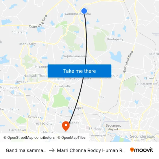 Gandimaisamma Double Bed Room to Marri Chenna Reddy Human Resources Development Institute map