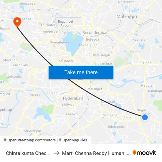 Chintalkunta Check Post Twd Choutuppal to Marri Chenna Reddy Human Resources Development Institute map