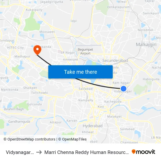 Vidyanagar Twd Cbs to Marri Chenna Reddy Human Resources Development Institute map