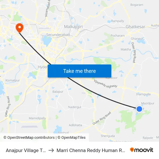 Anajpur Village Twd Abdullapurmet to Marri Chenna Reddy Human Resources Development Institute map