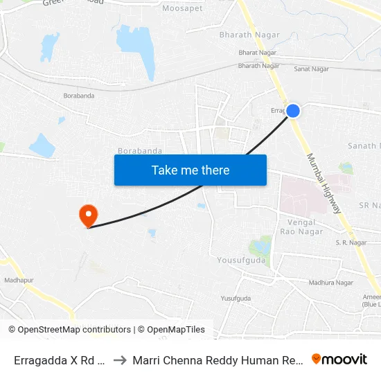 Erragadda  X Rd Twd Sanathnagar to Marri Chenna Reddy Human Resources Development Institute map