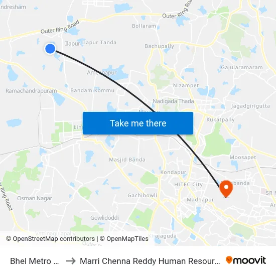 Bhel Metro Water Tank to Marri Chenna Reddy Human Resources Development Institute map