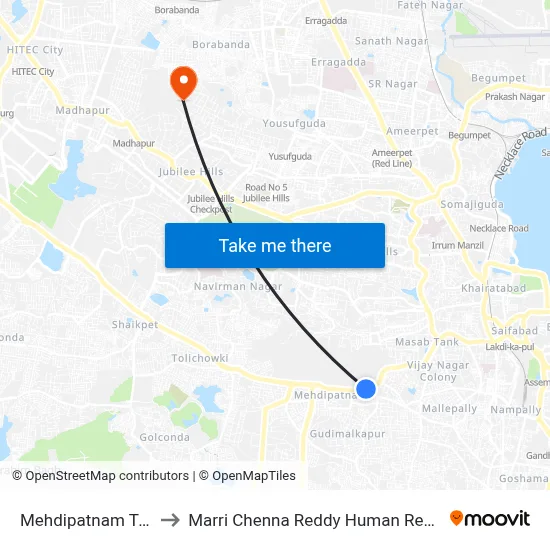 Mehdipatnam Twd Secundrabad to Marri Chenna Reddy Human Resources Development Institute map