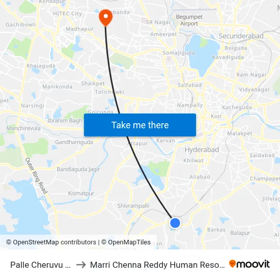 Palle Cheruvu Twd LB Nagar to Marri Chenna Reddy Human Resources Development Institute map