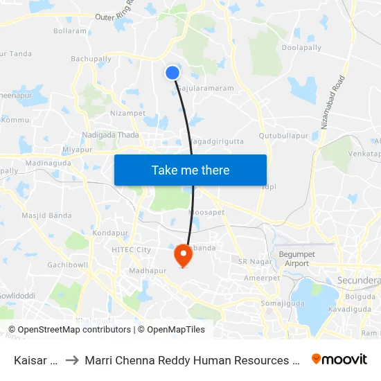 Kaisar Nagar to Marri Chenna Reddy Human Resources Development Institute map