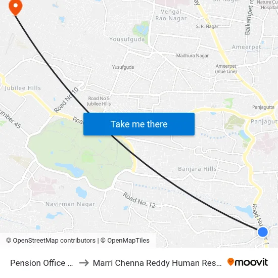 Pension Office Twd Panjagutta to Marri Chenna Reddy Human Resources Development Institute map