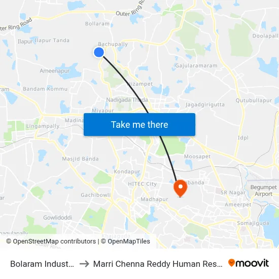 Bolaram Industry Area Twd Ida to Marri Chenna Reddy Human Resources Development Institute map