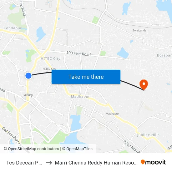 Tcs Deccan Park Twd JNTU to Marri Chenna Reddy Human Resources Development Institute map