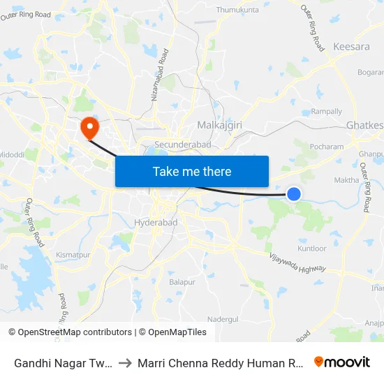 Gandhi Nagar Twd Pratap Singaram to Marri Chenna Reddy Human Resources Development Institute map