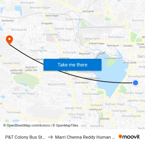 P&T Colony Bus Stop Twd Secunderabad to Marri Chenna Reddy Human Resources Development Institute map