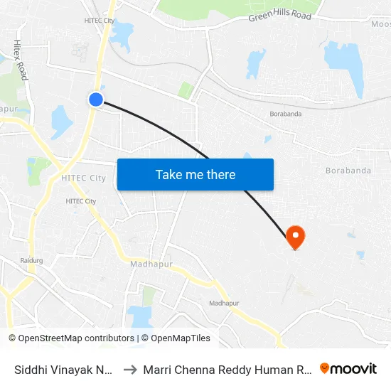 Siddhi Vinayak Nagar Twd Hitech City to Marri Chenna Reddy Human Resources Development Institute map
