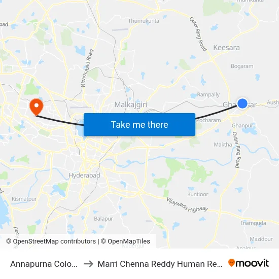 Annapurna Colony Twd Ghatkesar to Marri Chenna Reddy Human Resources Development Institute map