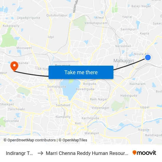 Indirangr Twd Lalapet to Marri Chenna Reddy Human Resources Development Institute map