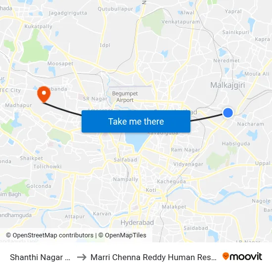 Shanthi Nagar Twd Mettuguda to Marri Chenna Reddy Human Resources Development Institute map