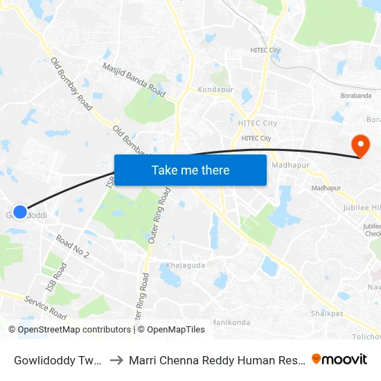 Gowlidoddy Twd Mehidipatnam to Marri Chenna Reddy Human Resources Development Institute map
