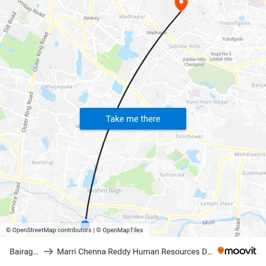 Bairagiguda to Marri Chenna Reddy Human Resources Development Institute map