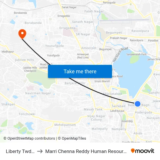 Liberty Twd Afzalgunj to Marri Chenna Reddy Human Resources Development Institute map