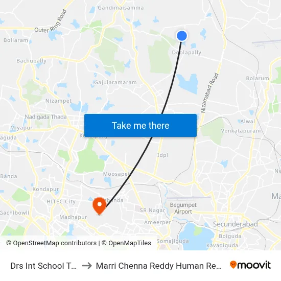Drs Int School Twd Apparel Park to Marri Chenna Reddy Human Resources Development Institute map