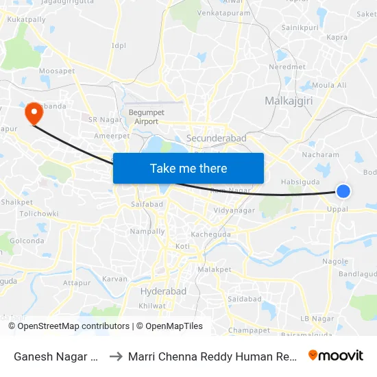 Ganesh Nagar Church Twd ECIL to Marri Chenna Reddy Human Resources Development Institute map