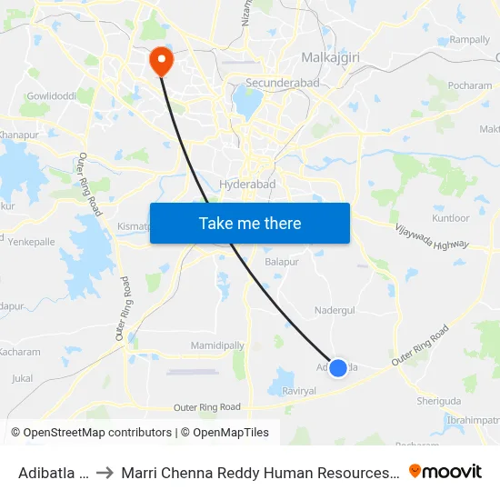 Adibatla Village to Marri Chenna Reddy Human Resources Development Institute map