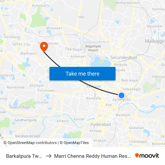 Barkatpura Twd Narayanguda to Marri Chenna Reddy Human Resources Development Institute map