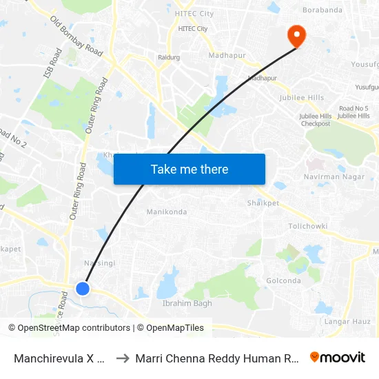 Manchirevula X Road Twd Gandipet to Marri Chenna Reddy Human Resources Development Institute map