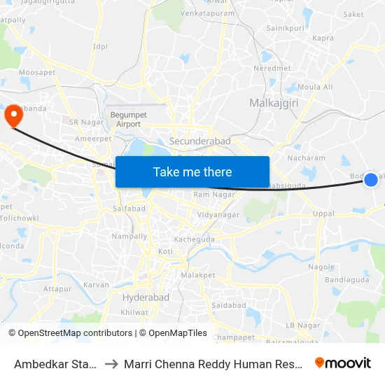 Ambedkar Statue Twd Uppal to Marri Chenna Reddy Human Resources Development Institute map