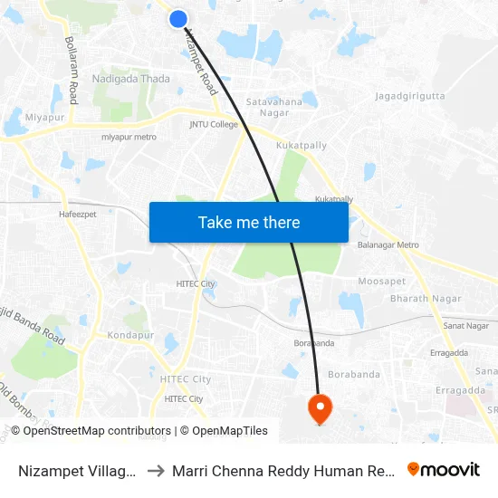 Nizampet Village Twd Mallampet to Marri Chenna Reddy Human Resources Development Institute map