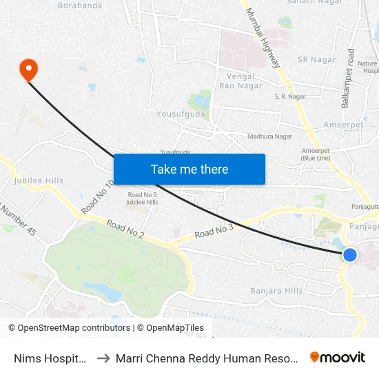 Nims Hospital Twd Uppal to Marri Chenna Reddy Human Resources Development Institute map