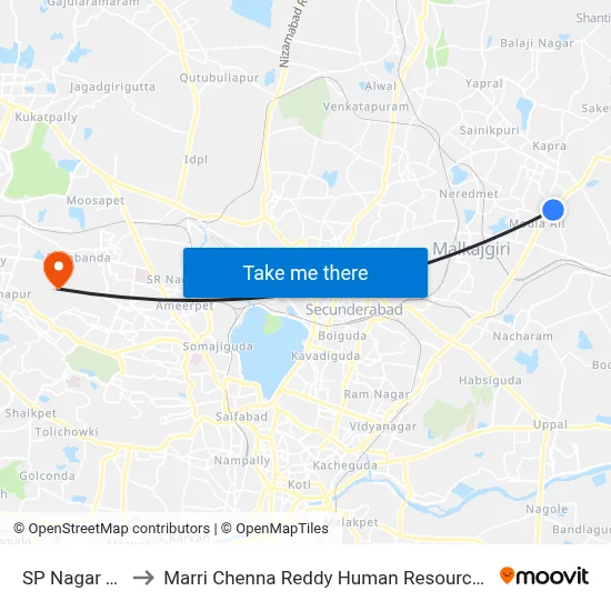 SP Nagar Twd ECIL to Marri Chenna Reddy Human Resources Development Institute map