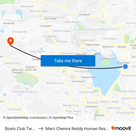 Boats Club Twd Secunderabad to Marri Chenna Reddy Human Resources Development Institute map