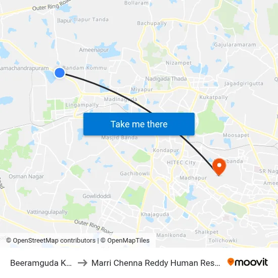 Beeramguda Kaman Twd Koti to Marri Chenna Reddy Human Resources Development Institute map