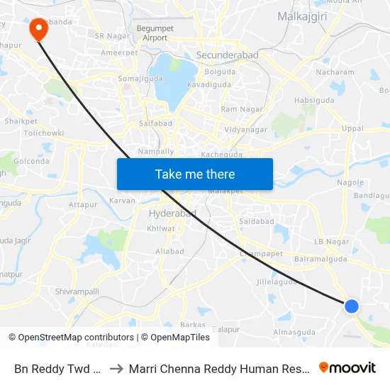 Bn Reddy Twd Ibrahimpatnam to Marri Chenna Reddy Human Resources Development Institute map