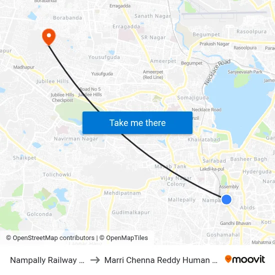 Nampally Railway Station Twd Ameerpet to Marri Chenna Reddy Human Resources Development Institute map