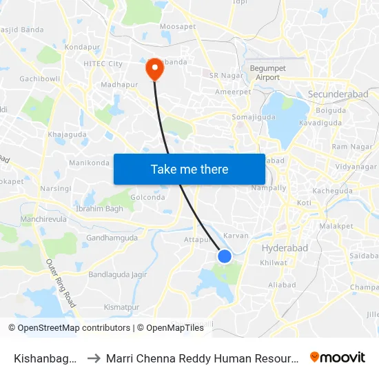 Kishanbagh Twd Koti to Marri Chenna Reddy Human Resources Development Institute map
