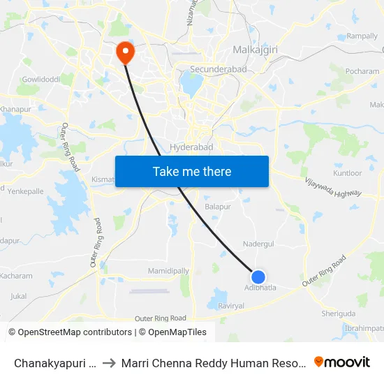 Chanakyapuri Twd Adibatla to Marri Chenna Reddy Human Resources Development Institute map